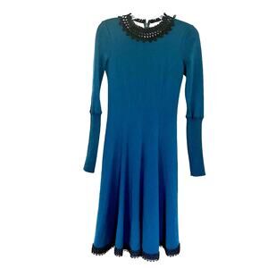 Andrew GN Embroidered  Rope Trim Fit & Flare Dress Green Size 36/ US 4